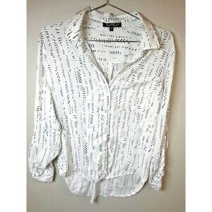 Velvet Heart Button Up Blouse L WMNS White Black Work Office Corporate Formal